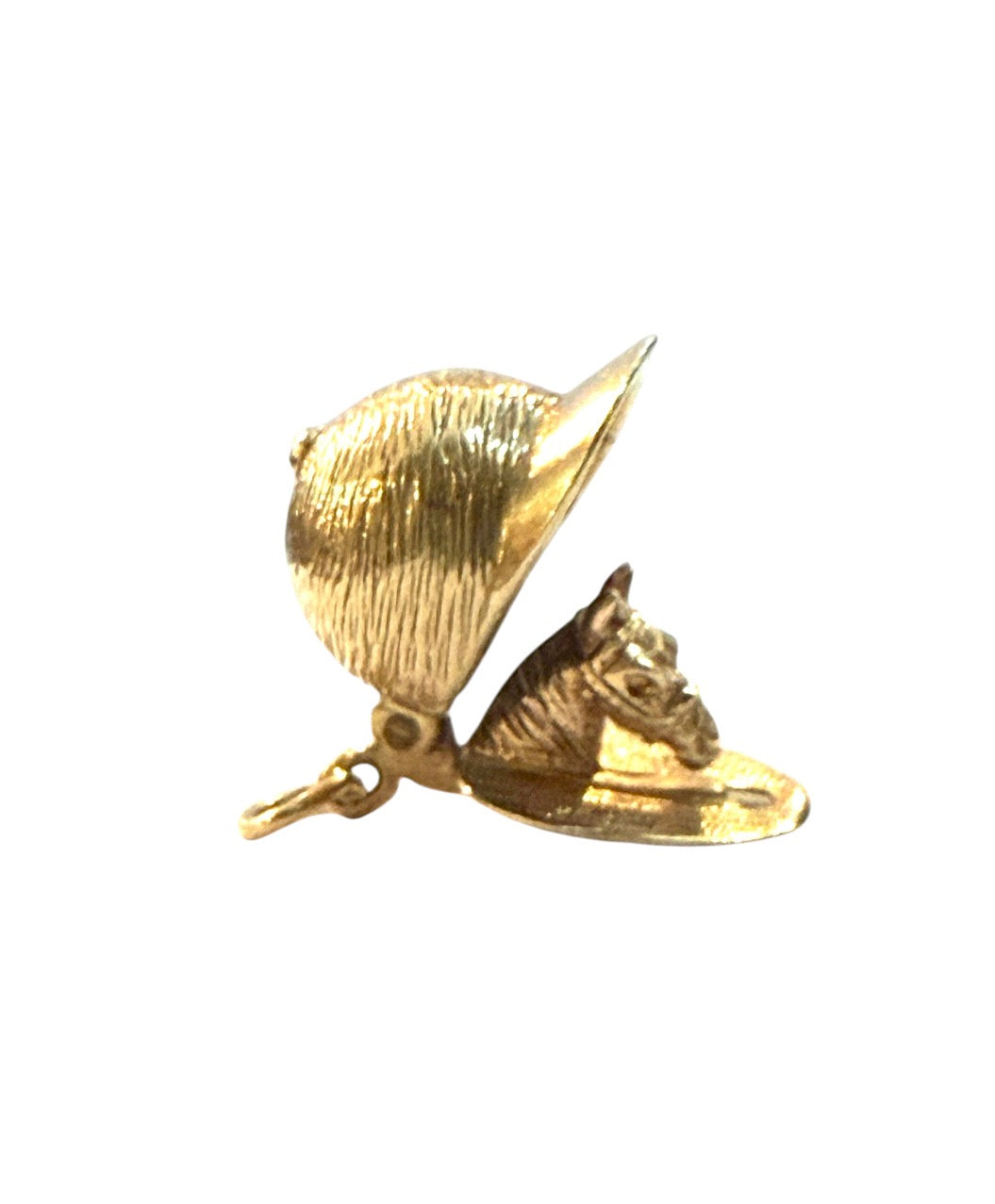 9ct vintage jockey hat with horse charm / pendant circa 1965 4.4g