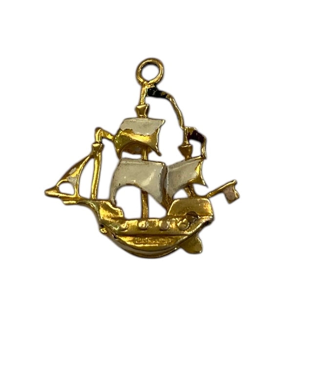 9ct vintage pirate ship charm with jewels circa 1970s