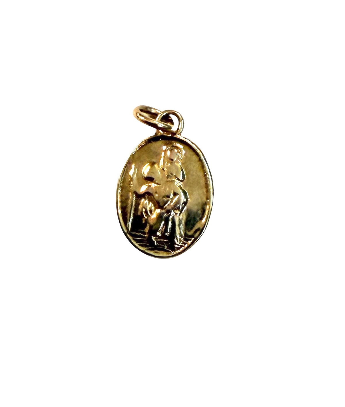 9CT VINTAGE OVAL ST CHRISTOPHER CHARM, VERY SMALL 1.12G CIRCA 1966