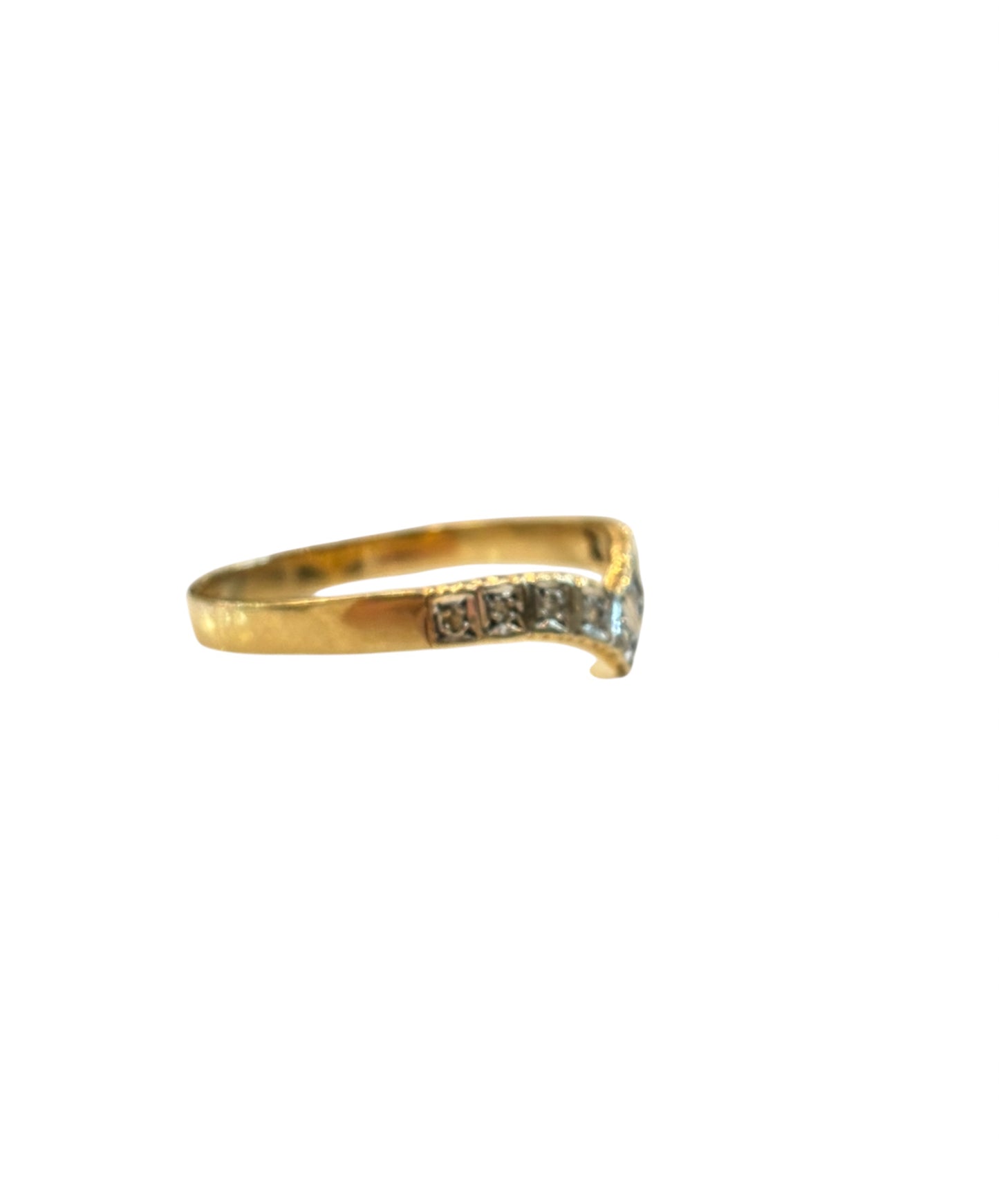 9ct vintage wishbone ring with diamonds ring size T 1/2