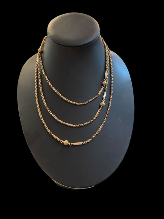 9ct Antique fancy link long guard chain. 57 1/2