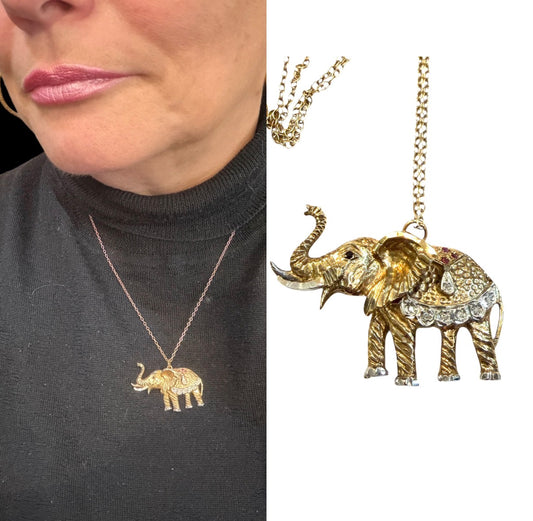 9ct vintage elephant pendant with Gem stones circa 1989