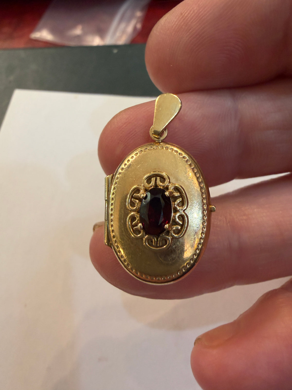 9ct vintage locket with red stone circa 1978