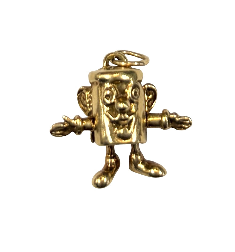 9ct 375 pre owned vintage dusty bin charm, articulated ,  2.4g