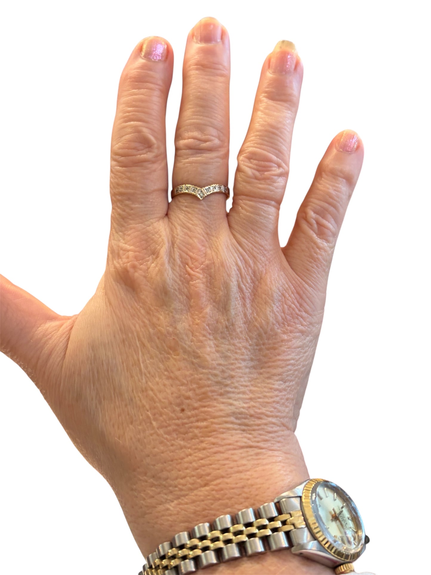 9ct vintage wishbone ring with diamonds ring size T 1/2