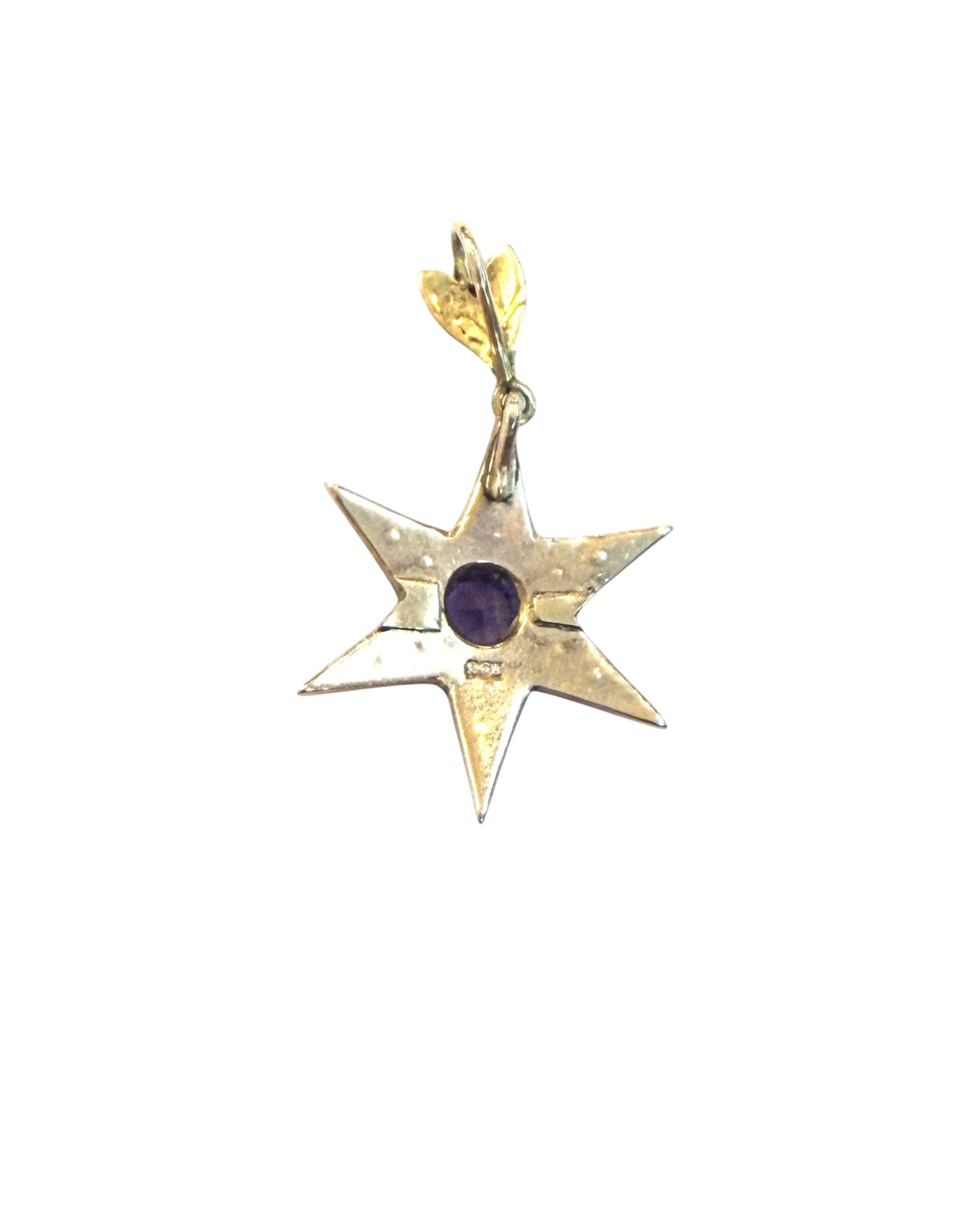 9ct vintage star pendant , with pearls and a central amethyst 3.05g