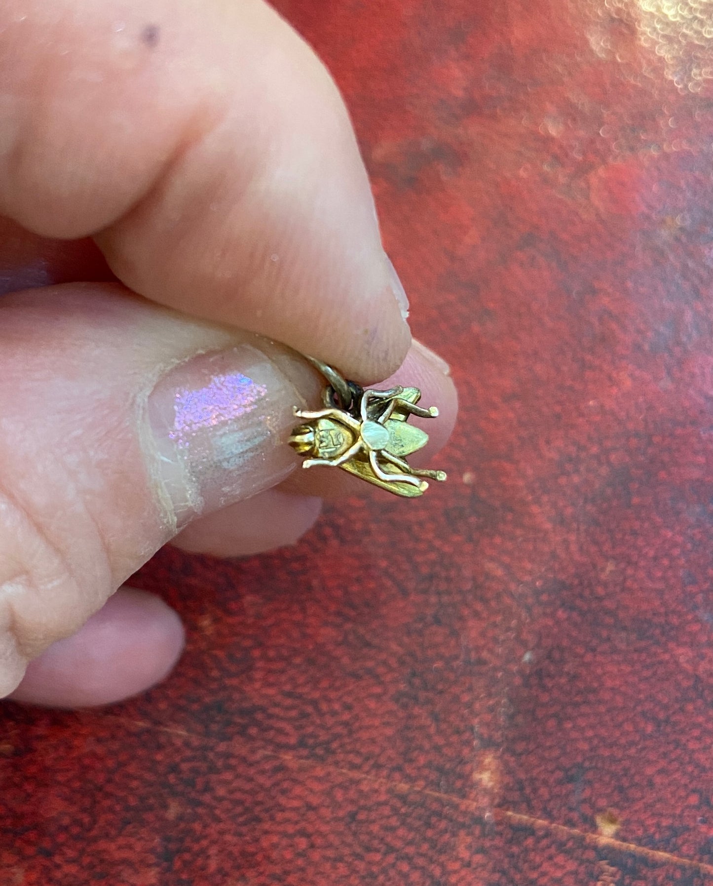 15ct antique fly with seed pearls charm / pendant