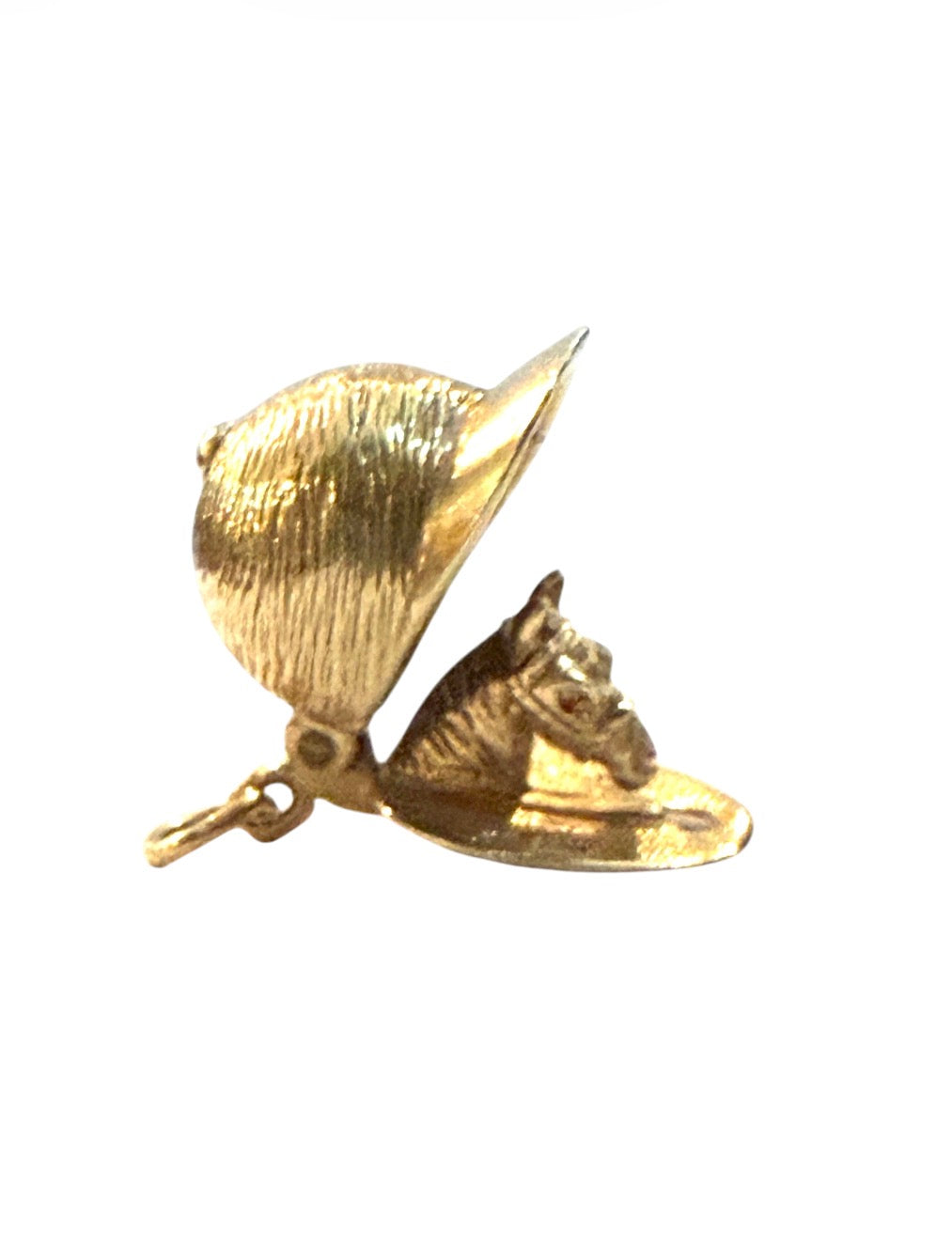9ct vintage jockey hat with horse charm / pendant circa 1965 4.4g