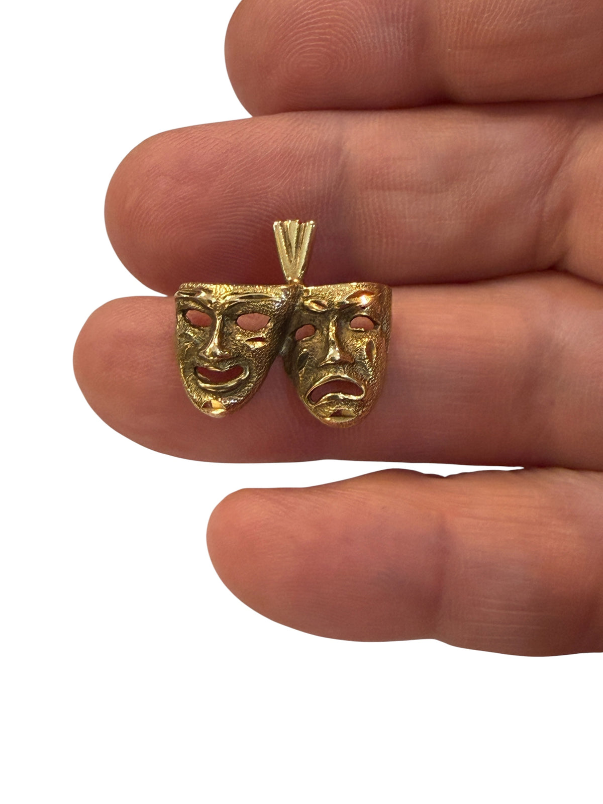 9ct vintage comedy and tragedy mask charm / pendant circa 1989 Birmingham 1.9g