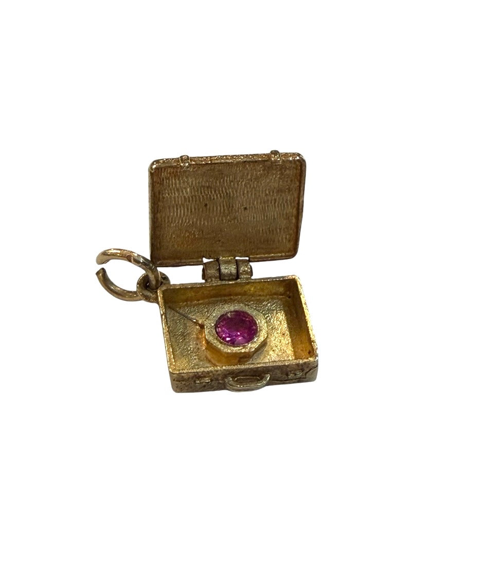 9ct vintage brief case charm with a jewel inside 2.9g