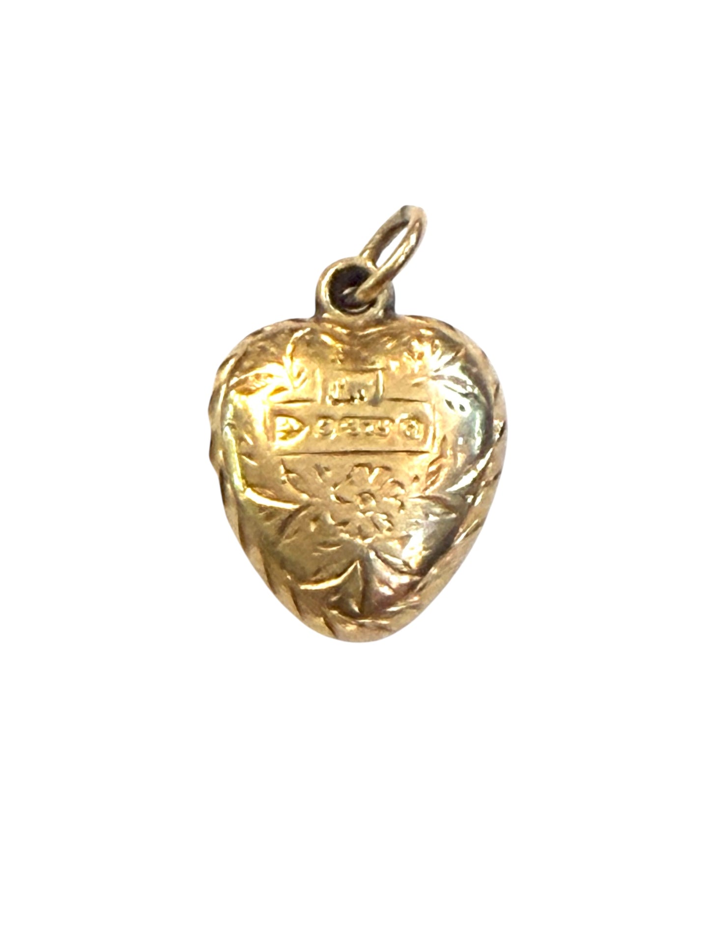 victorian 9ct antique puffy heart pendant charm, circa 1899 chester. Hollow