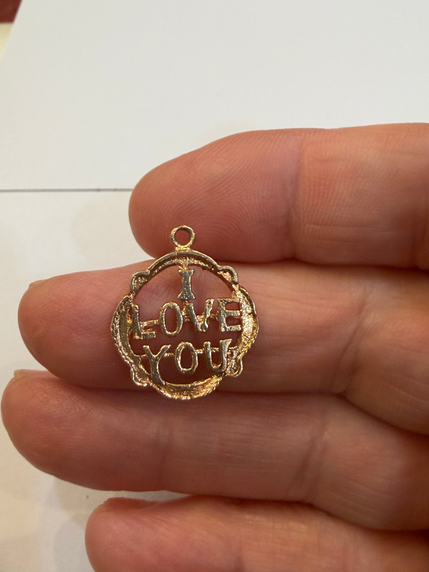 9ct vintage ' i love you ' charm - pendant circa 1974 London