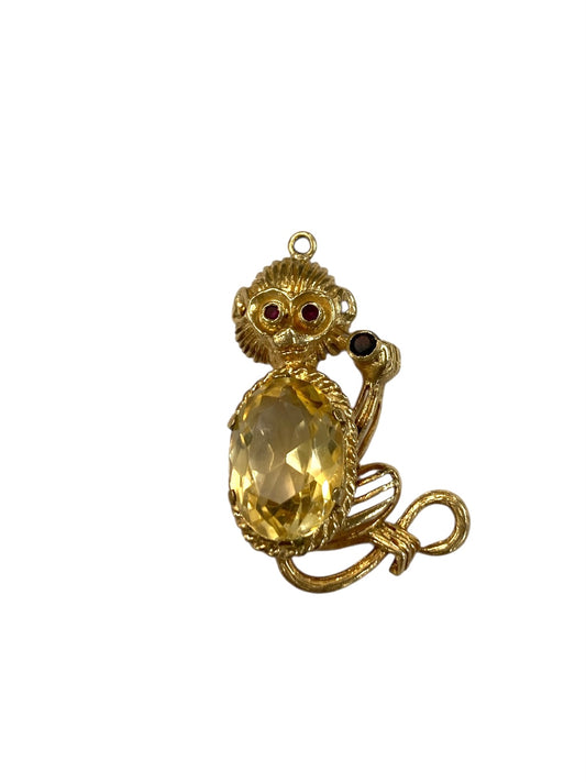 9ct vintage monkey pendant/ charm circa 1961 London with citrine tummy