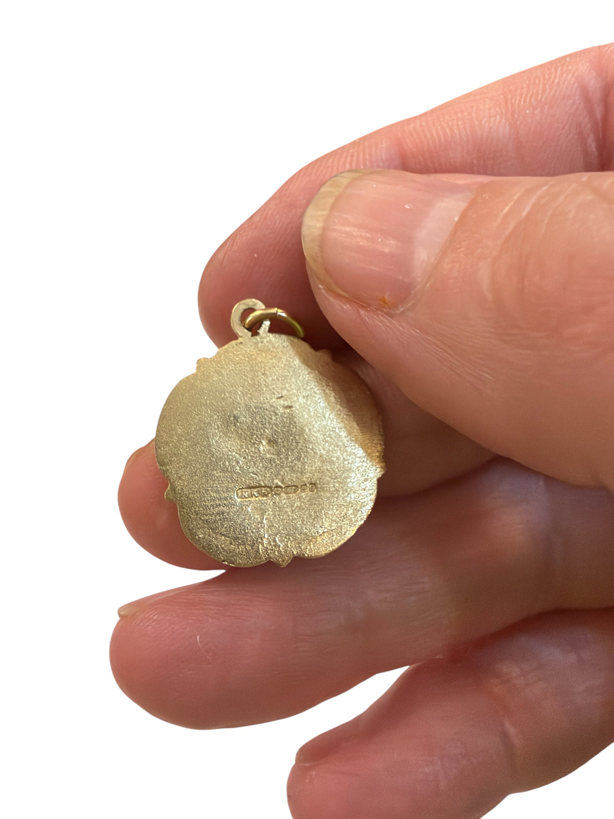 9ct vintage English rose charm / pendant , large. 3.0g circa 1973