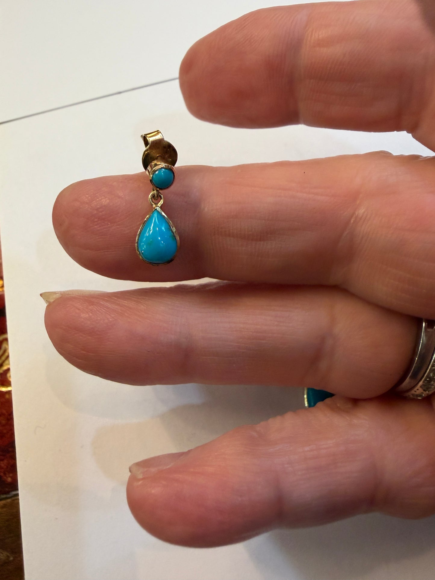 9ct vintage turquoise drop earrings . small