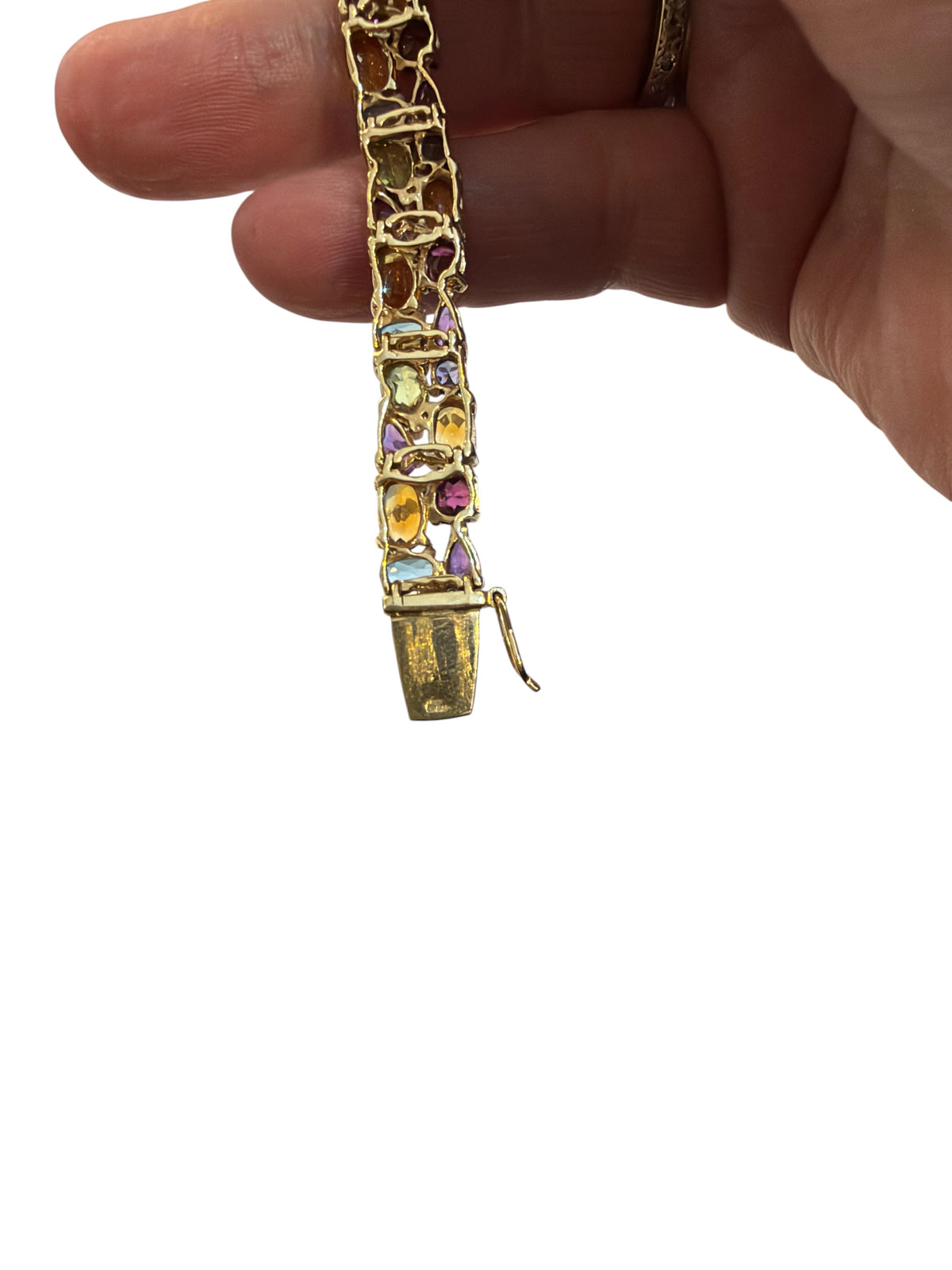 9ct vintage pre owned multi gem stone bracelet . 7 1/2 inches (18.5 cm)