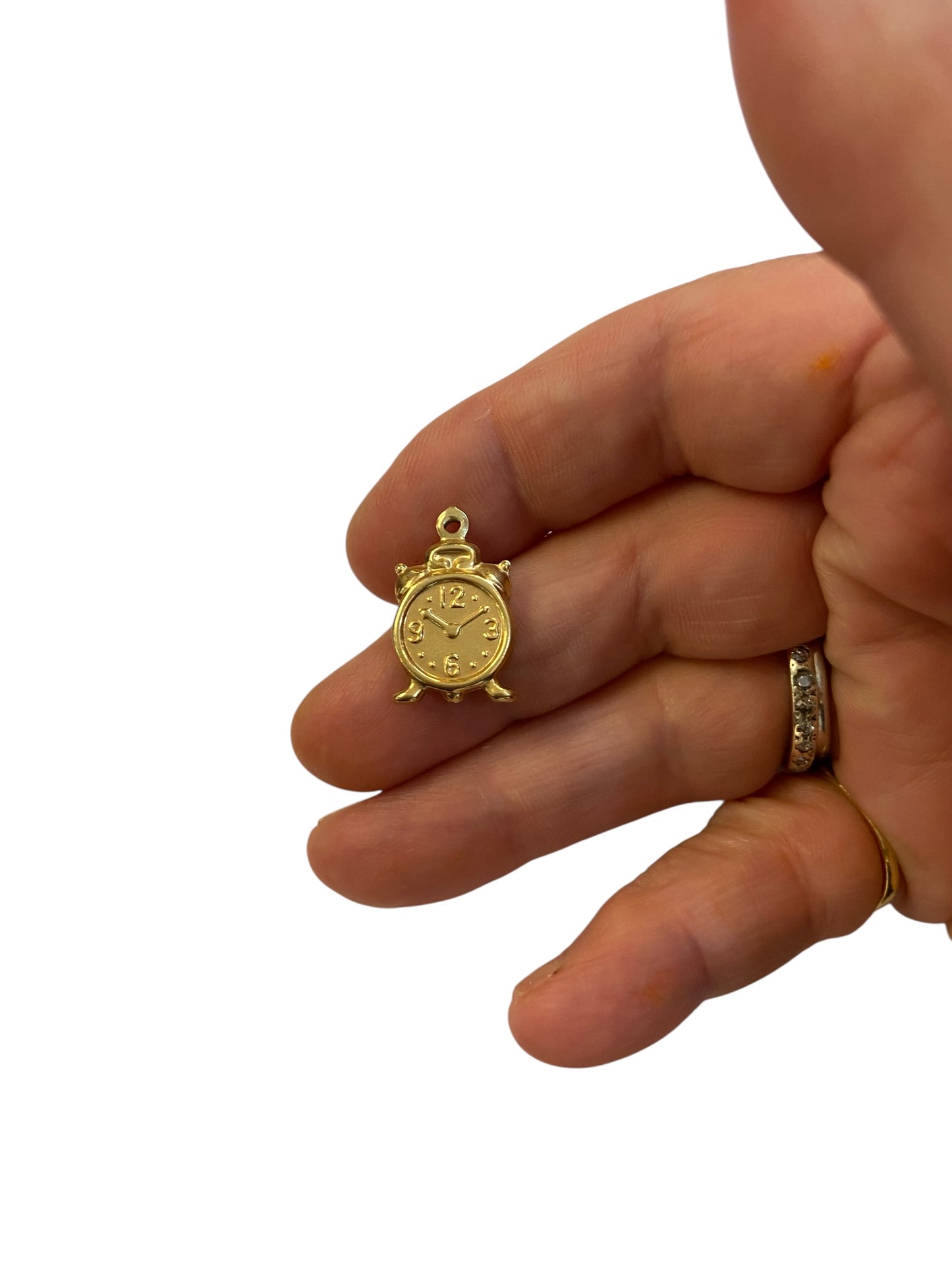 9ct vintage clock charm , hollow charm 1.3g