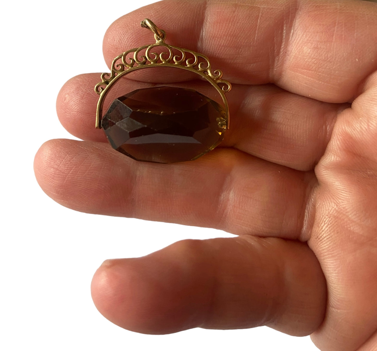 9ct vintage large spinner smokey quartz circa 1964