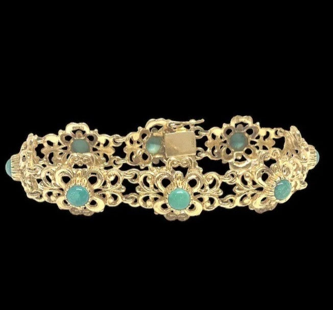 9ct vintage ornate turquoise bracelet