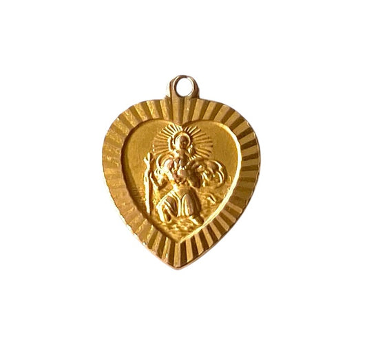 9ct vintage heart shaped St Christopher by Georg Jensen