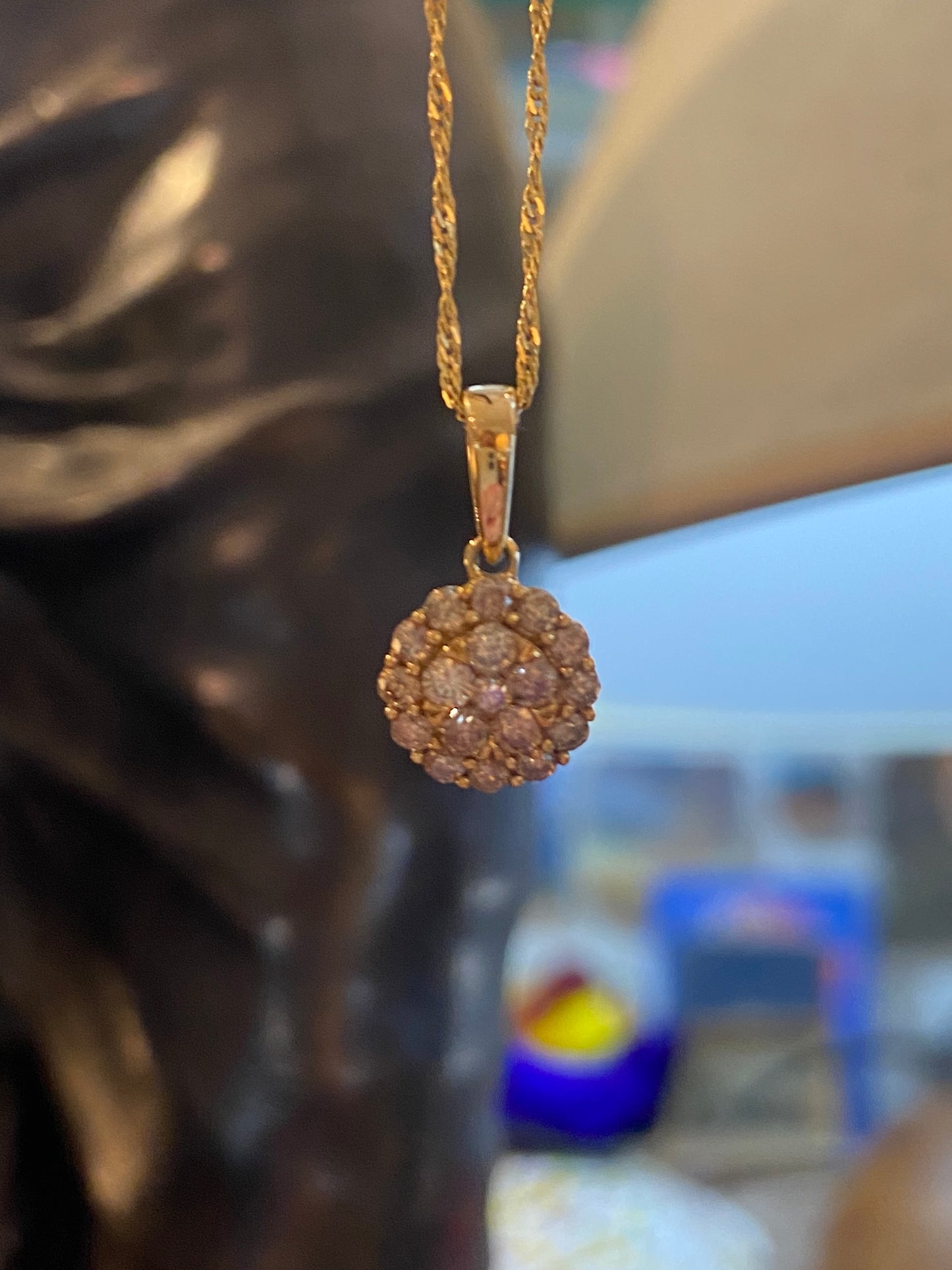 9ct preowned champagne colour diamond pendant and 18 inch chain