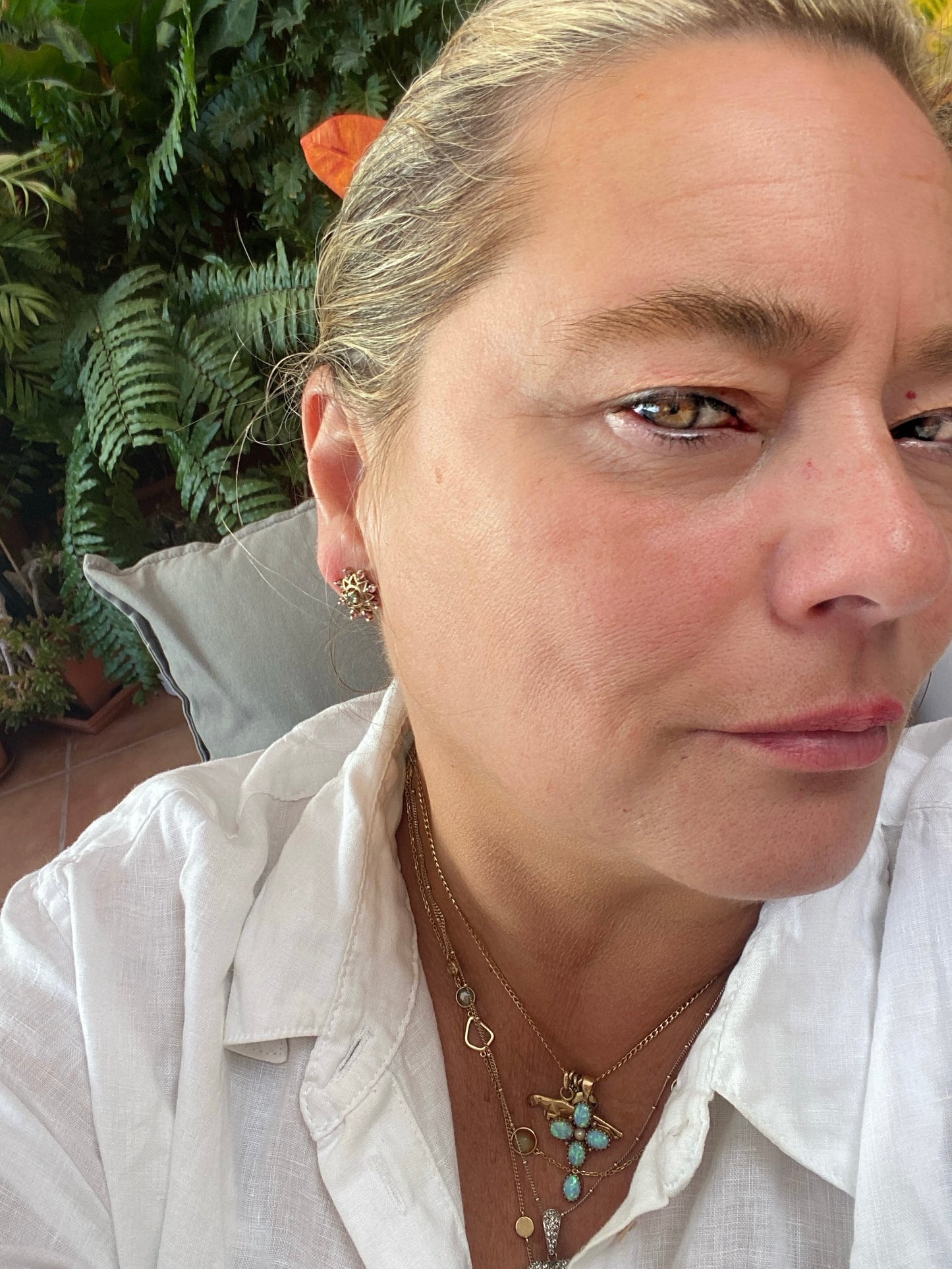 9ct pre owned snow flake design earrings with pink and green tourmaline