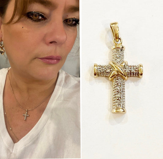 9ct diamond cross pre owned yellow gold