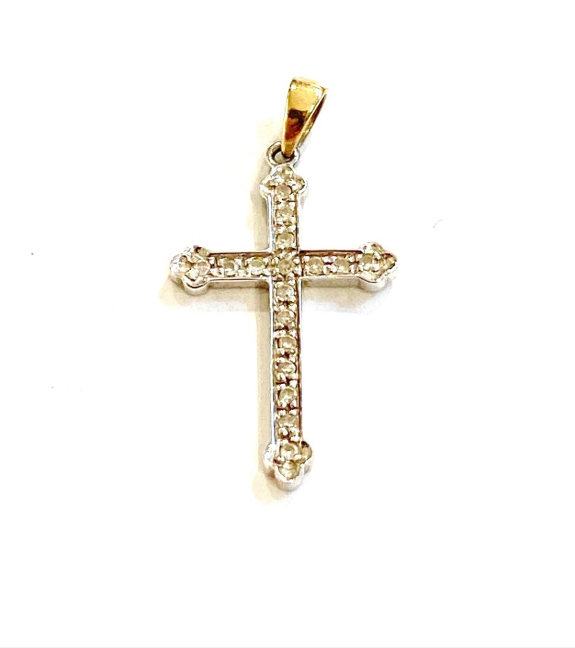 9ct diamond cross in white gold with yellow gold bale