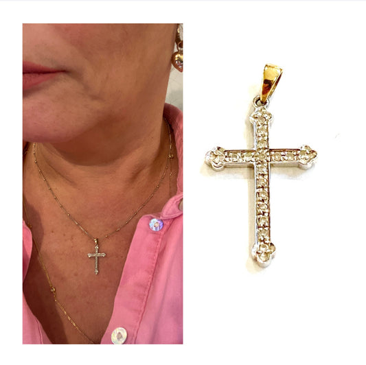 9ct diamond cross in white gold with yellow gold bale