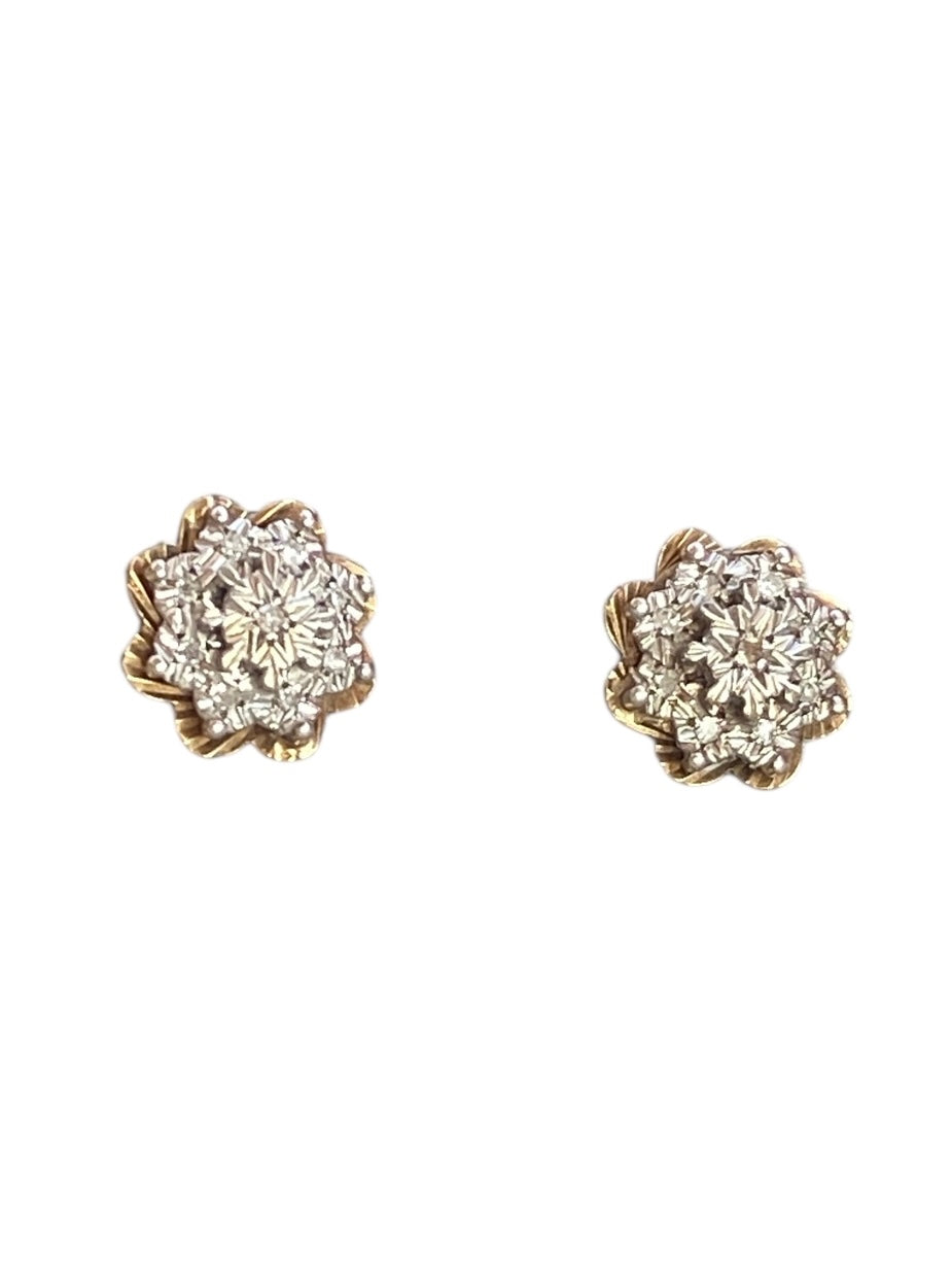 9ct preowned diamond snow flake design earrings